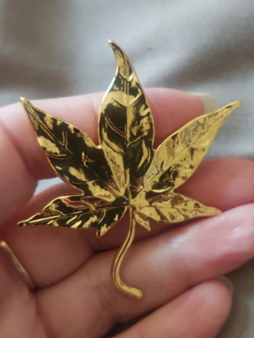 Golden Foil Covered Leaf Brooch